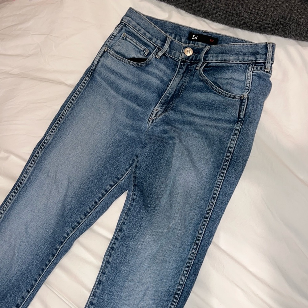 3x1 Straight Jeans with Unique Frayed Hem (Size 25)